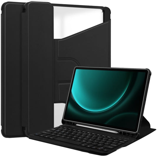 For Samsung Galaxy Tab S9 FE+ 360 Rotation Transparent Smart Leather Case with Keyboard(Black) - Galaxy Tab S9 FE+ by buy2fix | Online Shopping UK | buy2fix