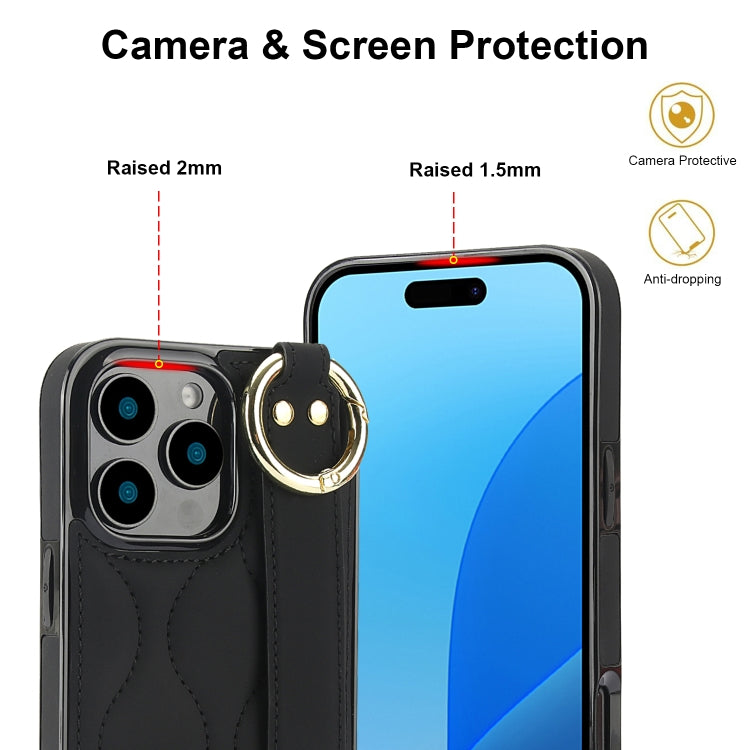 For iPhone 16 Pro Max Non-slip Full Coverage Ring PU Phone Case with Wristband(Black) - iPhone 16 Pro Max Cases by buy2fix | Online Shopping UK | buy2fix