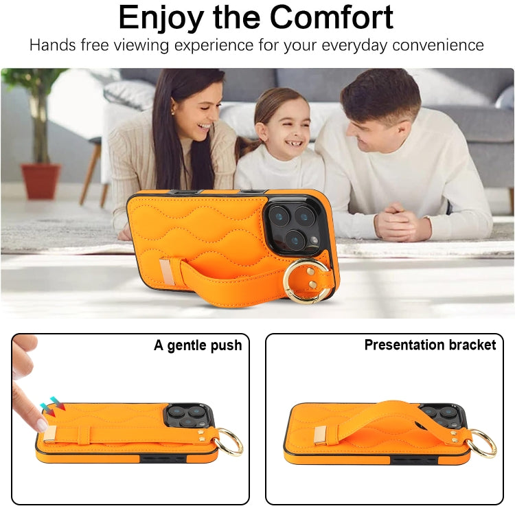 For iPhone 16 Pro Non-slip Full Coverage Ring PU Phone Case with Wristband(Orange) - iPhone 16 Pro Cases by buy2fix | Online Shopping UK | buy2fix