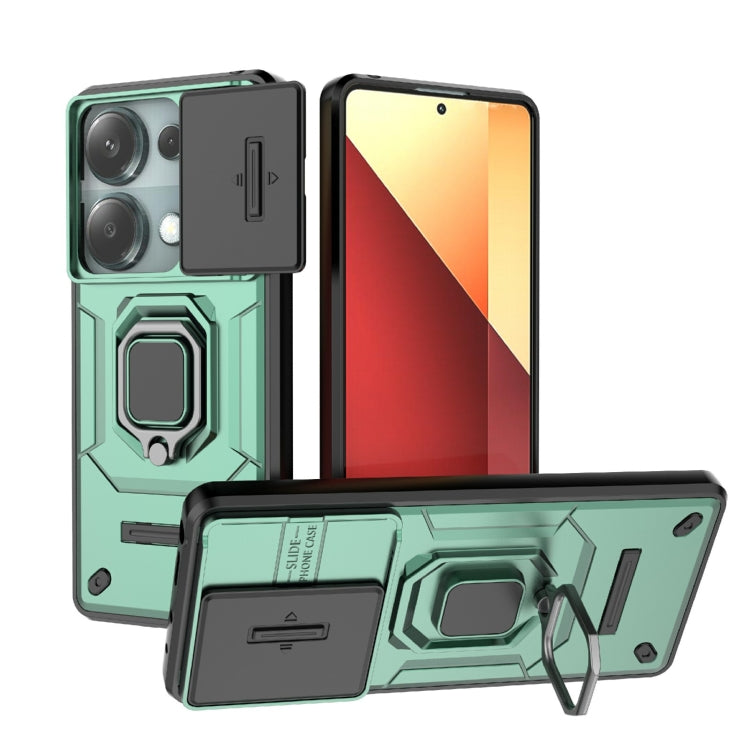 For Xiaomi Redmi Note 13 Pro 4G Global Sliding Camshield TPU + PC Shockproof Phone Case with Holder(Green) - Note 13 Pro Cases by buy2fix | Online Shopping UK | buy2fix