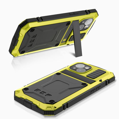 For iPhone 15 R-JUST Shockproof Life Waterproof Dust-proof Metal + Silicone Phone Case with Holder(Yellow) - iPhone 15 Cases by R-JUST | Online Shopping UK | buy2fix