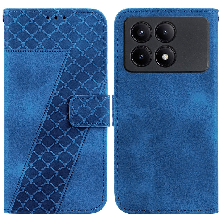 For Xiaomi Redmi K70E / Poco X6 Pro 7-shaped Embossed Leather Phone Case(Blue) - K70E Cases by buy2fix | Online Shopping UK | buy2fix