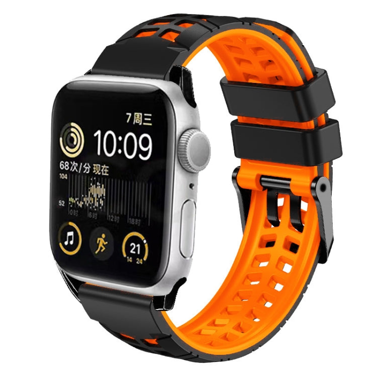 For Apple Watch SE 2022 40mm Twill Dual-row Buckle Silicone Watch Band(Black Orange) - Watch Bands by buy2fix | Online Shopping UK | buy2fix