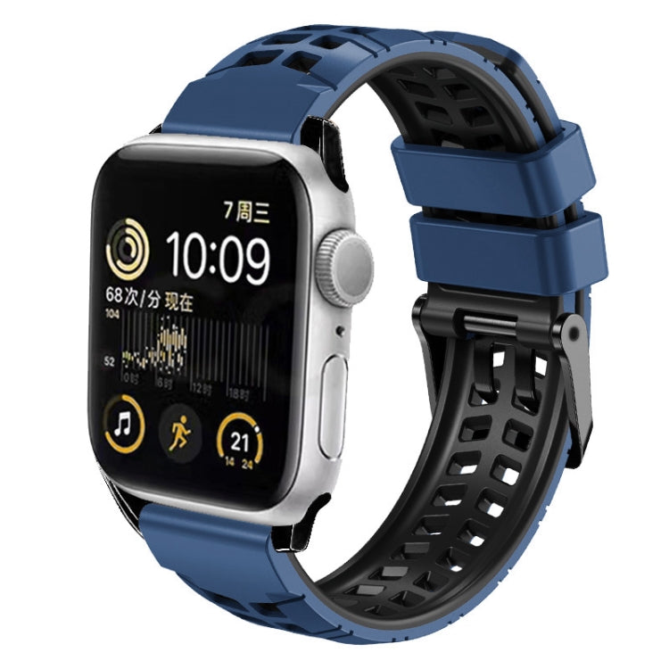 For Apple Watch SE 40mm Twill Dual-row Buckle Silicone Watch Band(Midnight Blue Black) - Watch Bands by buy2fix | Online Shopping UK | buy2fix