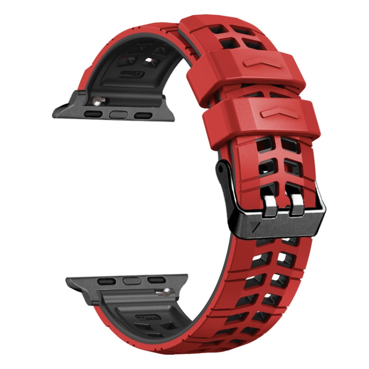 For Apple Watch Series 4 44mm Twill Dual-row Buckle Silicone Watch Band(Red Black) - Watch Bands by buy2fix | Online Shopping UK | buy2fix