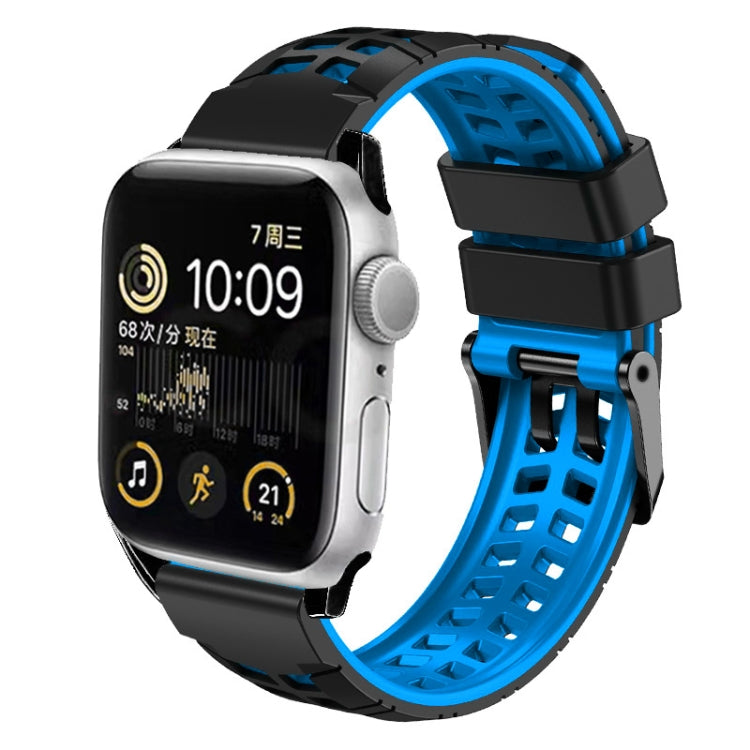 For Apple Watch Series 3 38mm Twill Dual-row Buckle Silicone Watch Band(Black Blue) - Watch Bands by buy2fix | Online Shopping UK | buy2fix