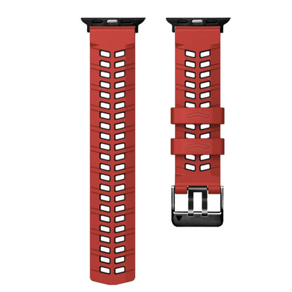 For Apple Watch Series 2 42mm Twill Dual-row Buckle Silicone Watch Band(Red Black) - Watch Bands by buy2fix | Online Shopping UK | buy2fix