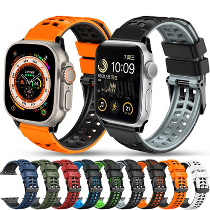 For Apple Watch Series 6 44mm Twill Dual-row Buckle Silicone Watch Band(Orange Black) - Watch Bands by buy2fix | Online Shopping UK | buy2fix