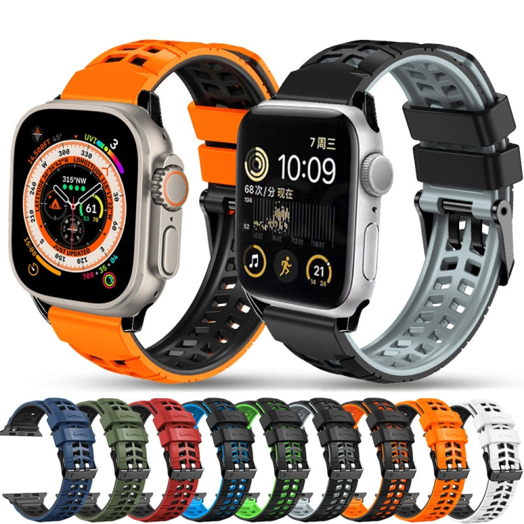 For Apple Watch Series 8 45mm Twill Dual-row Buckle Silicone Watch Band(Black Orange) - Watch Bands by buy2fix | Online Shopping UK | buy2fix