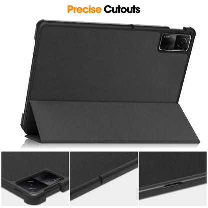 For Xiaomi Redmi Pad SE Custer Pure Color 3-Fold Holder Leather Tablet Case(Black) - More Tablet Cases by buy2fix | Online Shopping UK | buy2fix