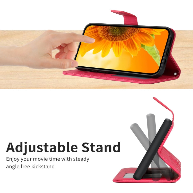 For Motorola Moto G Play 5G 2024 HT04 Skin Feel Sun Flower Embossed Flip Leather Phone Case with Lanyard(Rose Red) - Motorola Cases by buy2fix | Online Shopping UK | buy2fix