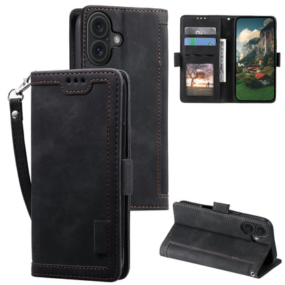 For iPhone 16 Retro Splicing Horizontal Flip Leather Phone Case(Black) - iPhone 16 Cases by buy2fix | Online Shopping UK | buy2fix