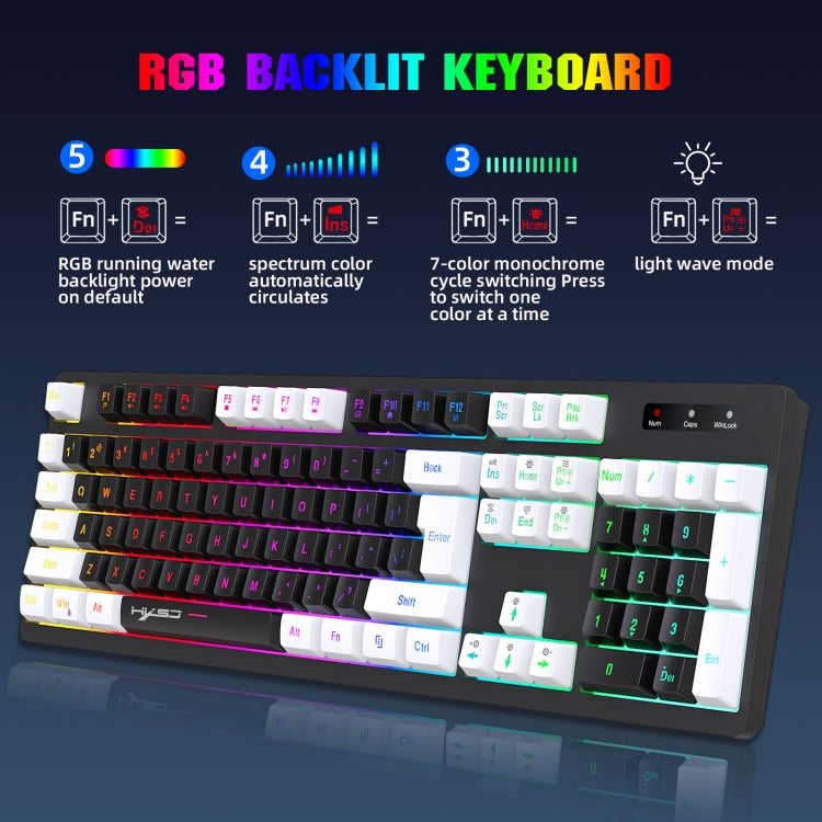 HXSJ L98 2.4G Wireless RGB Keyboard and Mouse Set 104 Keys + 1600DPI Mouse(White) - Wireless Keyboard by HXSJ | Online Shopping UK | buy2fix