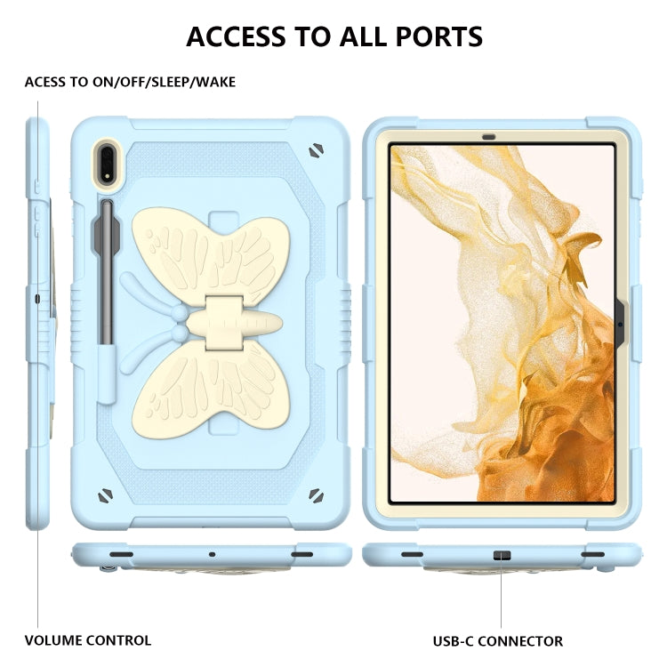 For Samsung Galaxy Tab S9+ Butterfly Kickstand Heavy Duty Hard Rugged Tablet Case(Beige+Ice Blue) - Galaxy Tab S9+ Cases by buy2fix | Online Shopping UK | buy2fix