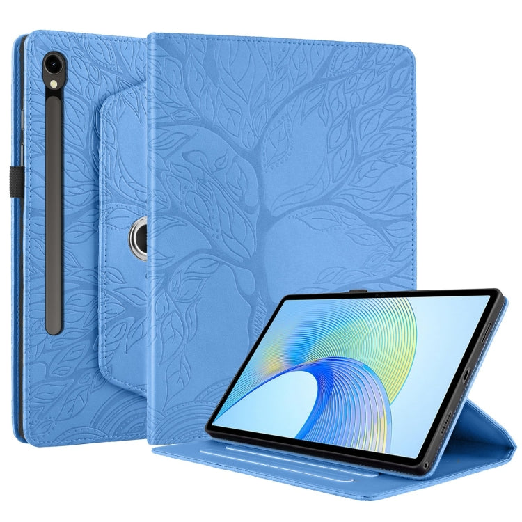 For Samsung Galaxy Tab S9 FE / S9 X510 Tree Life Embossed Rotation Leather Smart Tablet Case(Blue) - Galaxy Tab S9 FE by buy2fix | Online Shopping UK | buy2fix