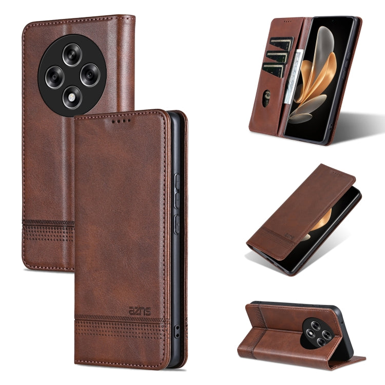 For OPPO Reno12 F 4G AZNS Magnetic Calf Texture Flip Leather Phone Case(Dark Brown) - Reno12 F Cases by AZNS | Online Shopping UK | buy2fix