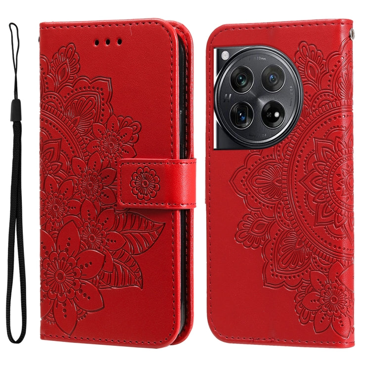 For OnePlus 12 Seven-petal Flowers Embossing Leather Phone Case(Red) - OnePlus Cases by buy2fix | Online Shopping UK | buy2fix