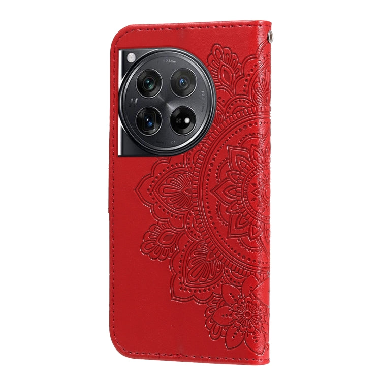 For OnePlus 12 Seven-petal Flowers Embossing Leather Phone Case(Red) - OnePlus Cases by buy2fix | Online Shopping UK | buy2fix