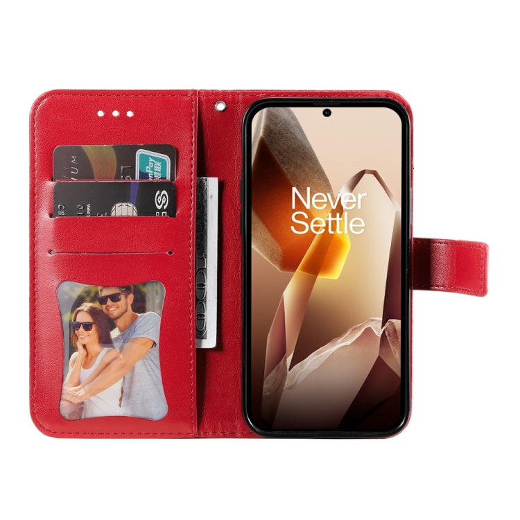 For OnePlus 13 Seven-petal Flowers Embossing Leather Phone Case(Red) - OnePlus Cases by buy2fix | Online Shopping UK | buy2fix