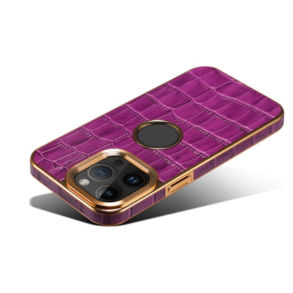 For iPhone 15 Pro Max Denior Crocodile Texture Genuine Leather Electroplating Phone Case(Purple) - iPhone 15 Pro Max Cases by Denior | Online Shopping UK | buy2fix