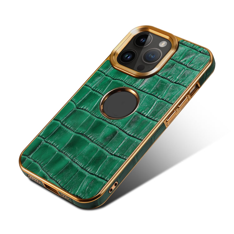 For iPhone 15 Pro Max Denior Crocodile Texture Genuine Leather Electroplating Phone Case(Green) - iPhone 15 Pro Max Cases by Denior | Online Shopping UK | buy2fix