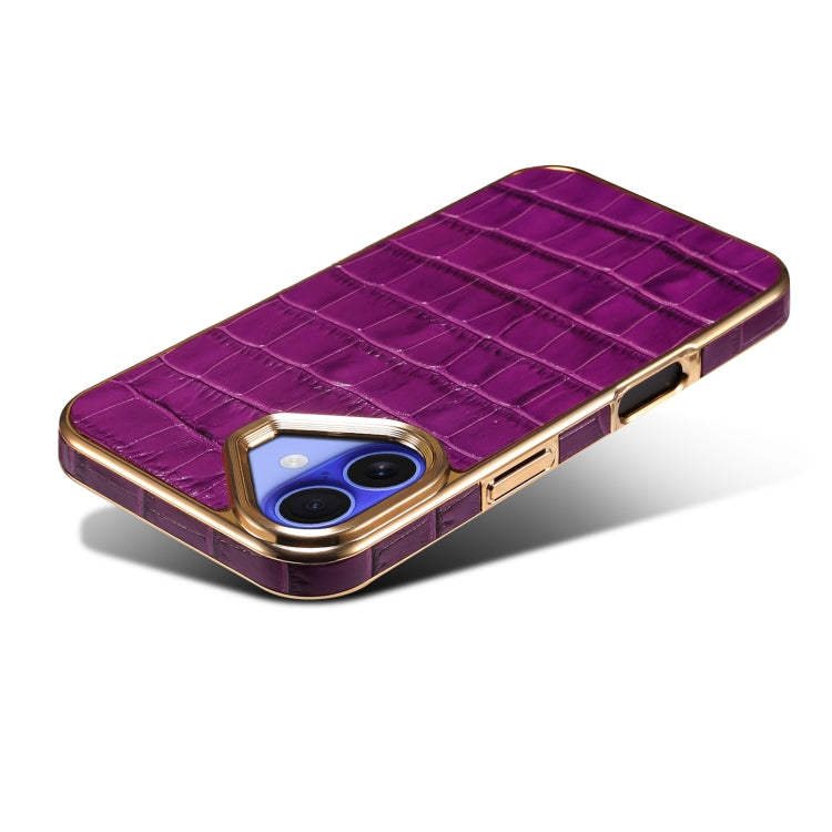 For iPhone 16 Denior Crocodile Texture Genuine Leather Electroplating Phone Case(Purple) - More iPhone Cases by Denior | Online Shopping UK | buy2fix