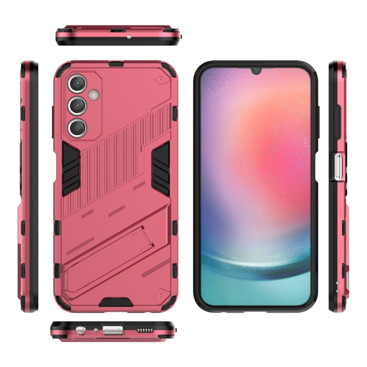 For Samsung Galaxy A25 5G Punk Armor 2 in 1 PC + TPU Shockproof Phone Case with Invisible Holder(Light Red) - Galaxy Phone Cases by buy2fix | Online Shopping UK | buy2fix