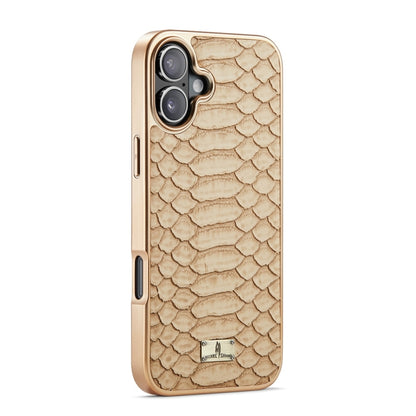 For iPhone 16 Fierre Shann Python Texture Electroplating PU Phone Case(White) - iPhone 16 Cases by FIERRE SHANN | Online Shopping UK | buy2fix