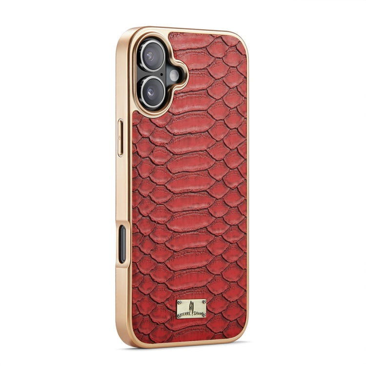 For iPhone 16 Fierre Shann Python Texture Electroplating PU Phone Case(Red) - iPhone 16 Cases by FIERRE SHANN | Online Shopping UK | buy2fix