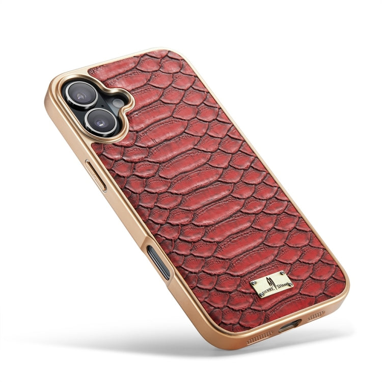 For iPhone 16 Fierre Shann Python Texture Electroplating PU Phone Case(Red) - iPhone 16 Cases by FIERRE SHANN | Online Shopping UK | buy2fix