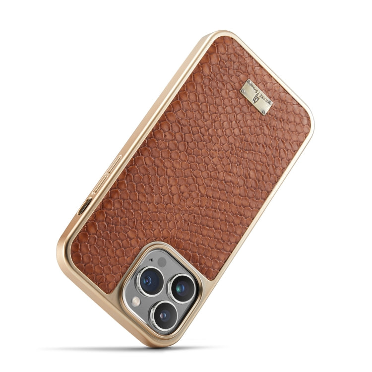 For iPhone 15 Pro Max Fierre Shann Snake Texture Electroplating PU Phone Case(Brown) - iPhone 15 Pro Max Cases by FIERRE SHANN | Online Shopping UK | buy2fix