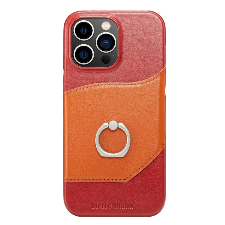 For iPhone 15 Pro Max Fierre Shann Oil Wax Texture Genuine Leather Back Cover Phone Case(Red) - iPhone 15 Pro Max Cases by FIERRE SHANN | Online Shopping UK | buy2fix