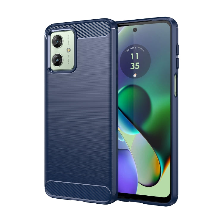 For Motorola Moto G54 Global Brushed Texture Carbon Fiber TPU Phone Case(Blue) - Motorola Cases by buy2fix | Online Shopping UK | buy2fix