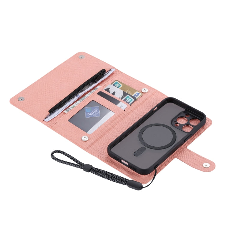For iPhone 13 ViLi GHB Series MagSafe Magnetic Zipper Leather Phone Case(Pink) - iPhone 13 Cases by ViLi | Online Shopping UK | buy2fix