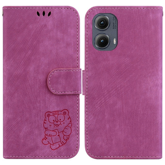 For Motorola Edge 2024 Little Tiger Embossed Leather Phone Case(Rose Red) - Motorola Cases by buy2fix | Online Shopping UK | buy2fix