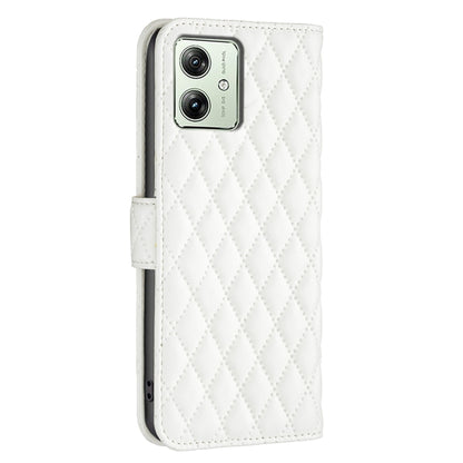 For Motorola Moto G54 5G EU Edition Diamond Lattice Wallet Flip Leather Phone Case(White) - Motorola Cases by buy2fix | Online Shopping UK | buy2fix