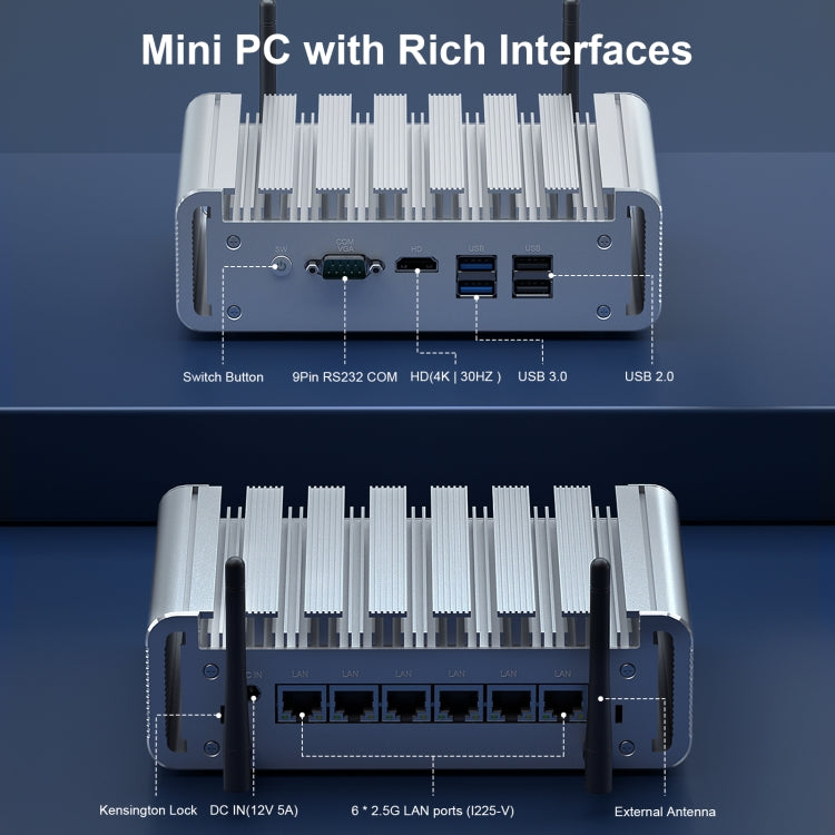 HYSTOU PO9B-J4125-6L Embedded Intel Celeron J4125 Processor Six Network Ports Mini Host, Specification:8GB+128GB - Windows Mini PCs by HYSTOU | Online Shopping UK | buy2fix