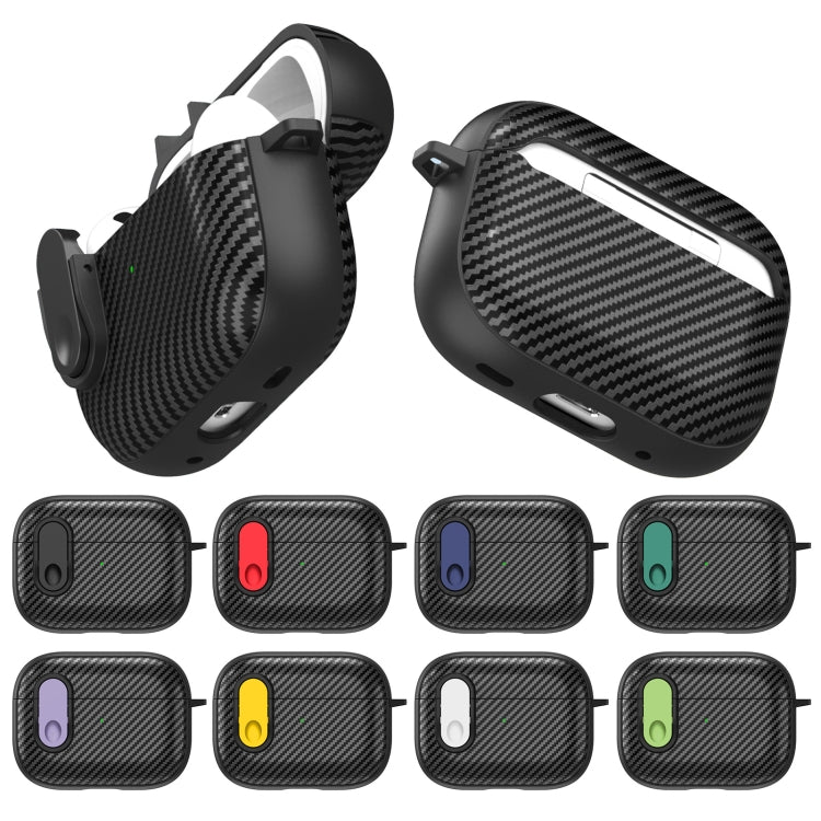 For AirPods Pro 2 Carbon Fiber Texture Wireless Earphones Case with Security Lock(Blue) - For AirPods Pro 2 by buy2fix | Online Shopping UK | buy2fix