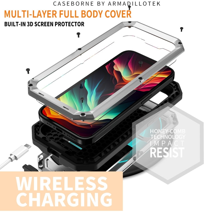 For iPhone 15 Pro Max R-JUST Sliding Camera Life Waterproof Holder Phone Case(Silver) - iPhone 15 Pro Max Cases by R-JUST | Online Shopping UK | buy2fix