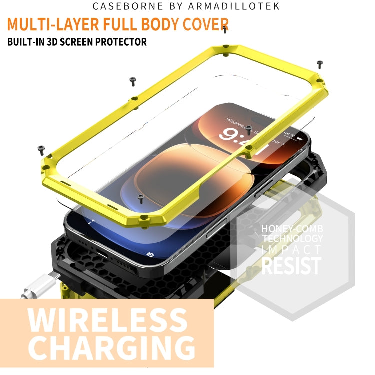 For iPhone 16 Pro R-JUST Sliding Camera IP54 Life Waterproof Holder Phone Case(Yellow) - iPhone 16 Pro Cases by R-JUST | Online Shopping UK | buy2fix