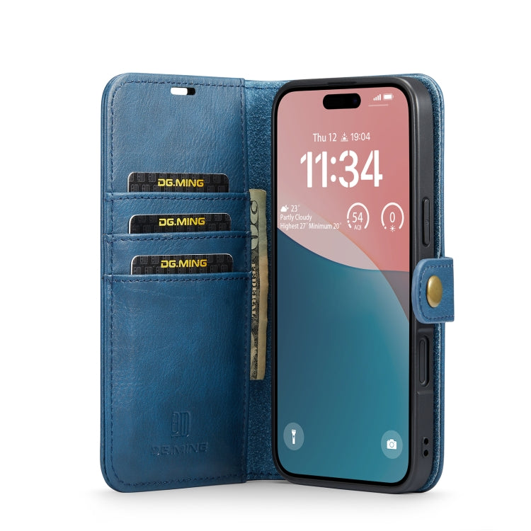 For iPhone 16 DG.MING Crazy Horse Texture Detachable Magnetic Leather Phone Case(Blue) - iPhone 16 Cases by DG.MING | Online Shopping UK | buy2fix