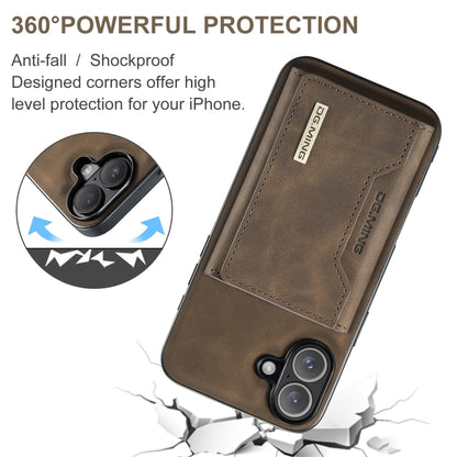 For iPhone 16 DG.MING M2 Series 3-Fold Card Bag Wallet Leather Phone Case(Coffee) - iPhone 16 Cases by DG.MING | Online Shopping UK | buy2fix