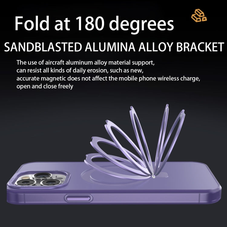 For iPhone 14 Pro Max MagSafe Metal Holder Frosted Translucent Phone Case(Dark Purple) - iPhone 14 Pro Max Cases by buy2fix | Online Shopping UK | buy2fix