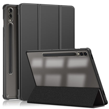 For Samsung Galaxy Tab S9+ Acrylic 3-folding Smart Leather Tablet Case(Black) - Galaxy Tab S9+ Cases by buy2fix | Online Shopping UK | buy2fix