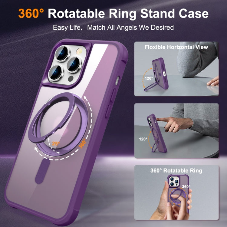For iPhone 14 Pro MagSafe Magnetic Rotating Holder Phone Case(Purple) - iPhone 14 Pro Cases by buy2fix | Online Shopping UK | buy2fix