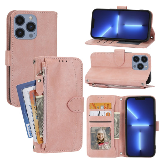 For iPhone 16 Pro Oil Skin Zipper Wallet Leather Phone Case(Pink) - iPhone 16 Pro Cases by buy2fix | Online Shopping UK | buy2fix