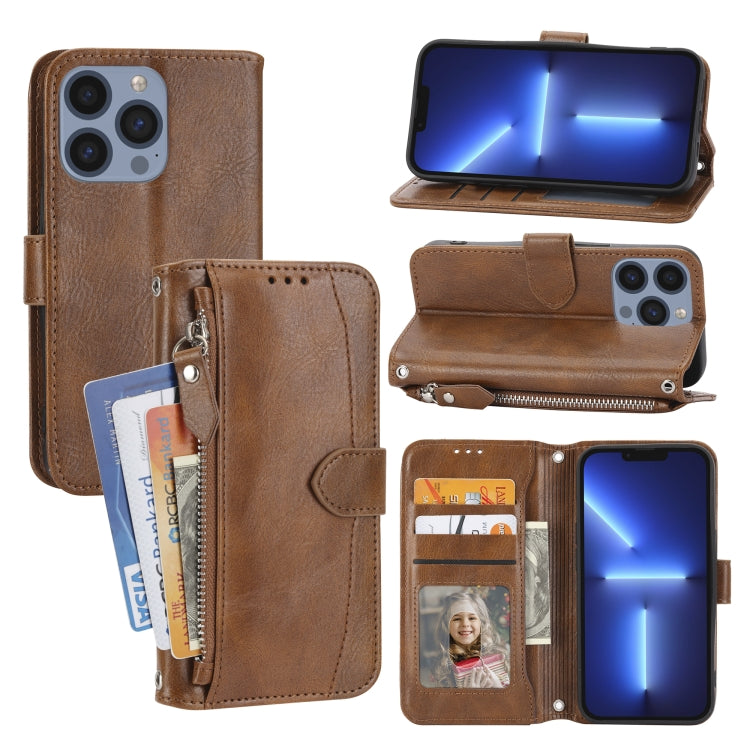 For iPhone 16 Pro Oil Skin Zipper Wallet Leather Phone Case(Brown) - iPhone 16 Pro Cases by buy2fix | Online Shopping UK | buy2fix