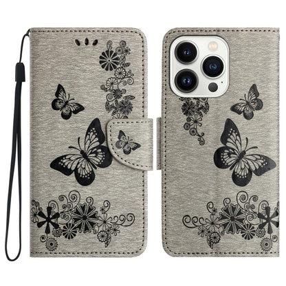 For iPhone 16 Pro Butterfly Embossed Flip Leather Phone Case(Grey) - iPhone 16 Pro Cases by buy2fix | Online Shopping UK | buy2fix