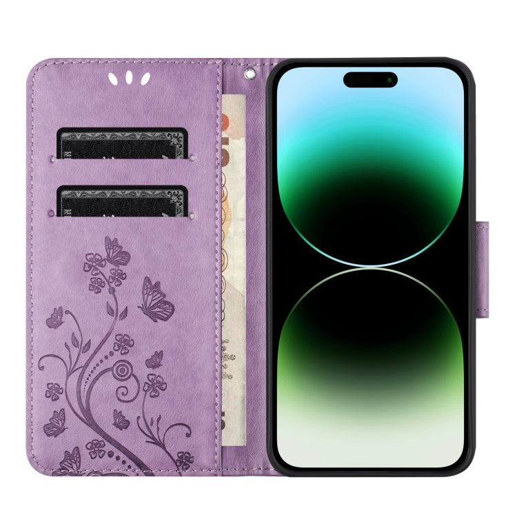 For iPhone 16 Pro Butterfly Flower Pattern Flip Leather Phone Case(Light Purple) - iPhone 16 Pro Cases by buy2fix | Online Shopping UK | buy2fix