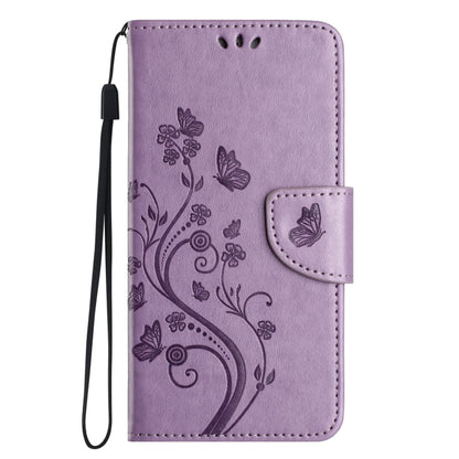 For iPhone 16 Butterfly Flower Pattern Flip Leather Phone Case(Light Purple) - iPhone 16 Cases by buy2fix | Online Shopping UK | buy2fix